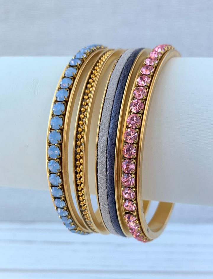 Lenora Dame 4-Piece Bridgerton Bangle Set in Periwinkle and Blush