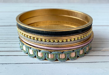 Lenora Dame 4-Piece Bridgerton Bangle Set in Sage and Blush