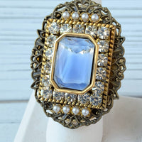 Lenora Dame Vintage Givre Glass Statement Ring in Light Periwinkle