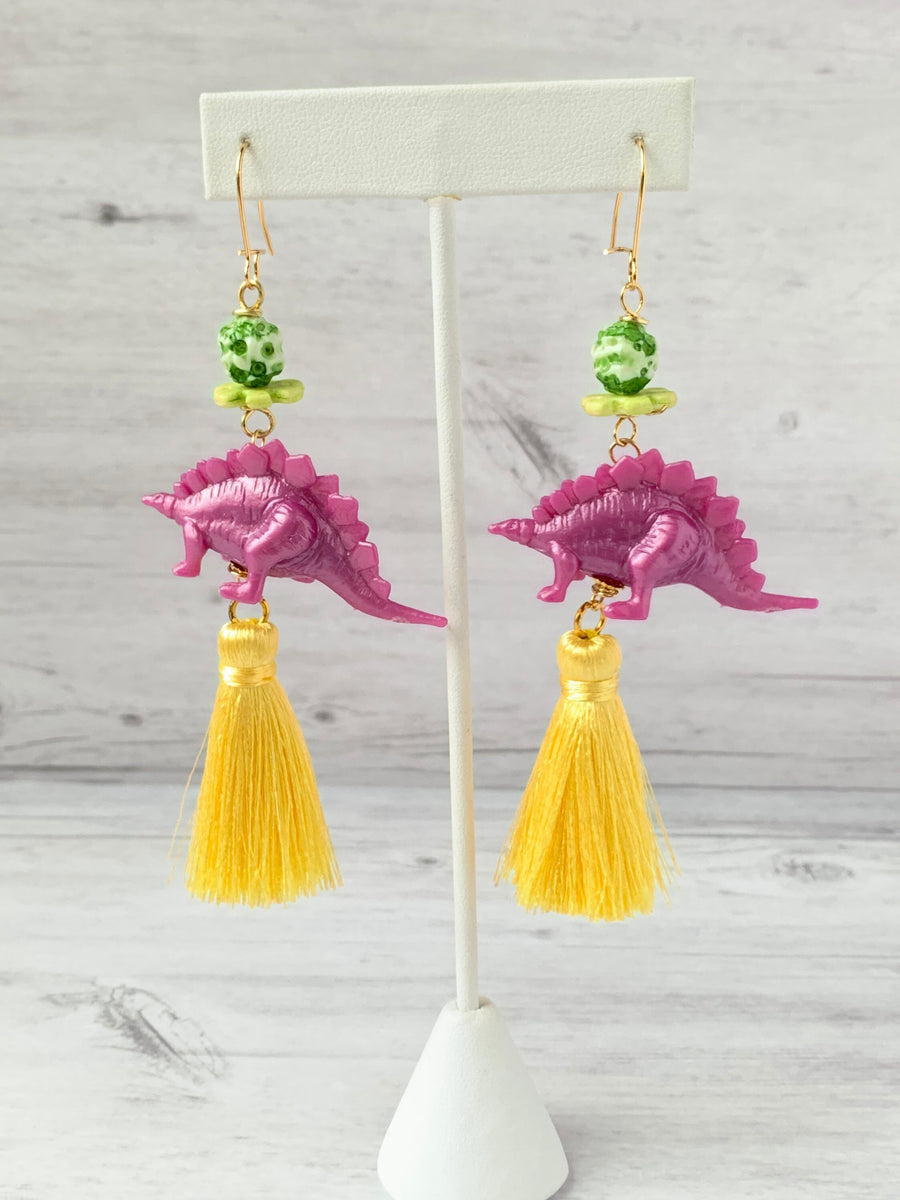 Lenora Dame Orchid Stegosaurus Tassel Earrings