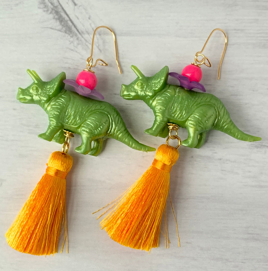 Lenora Dame Sweet Pea Triceratops Tassel Earrings - LAST FEW!