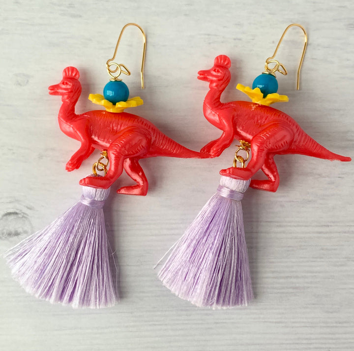 Lenora Dame Poppy Tsintaosaurus Tassel Earrings