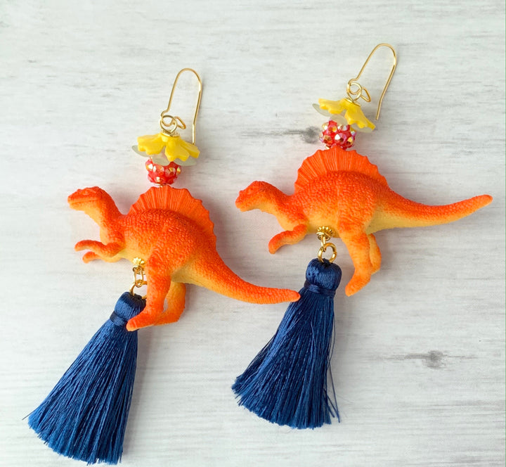 Lenora Dame Tangerine Spinosaurus Tassel Earrings