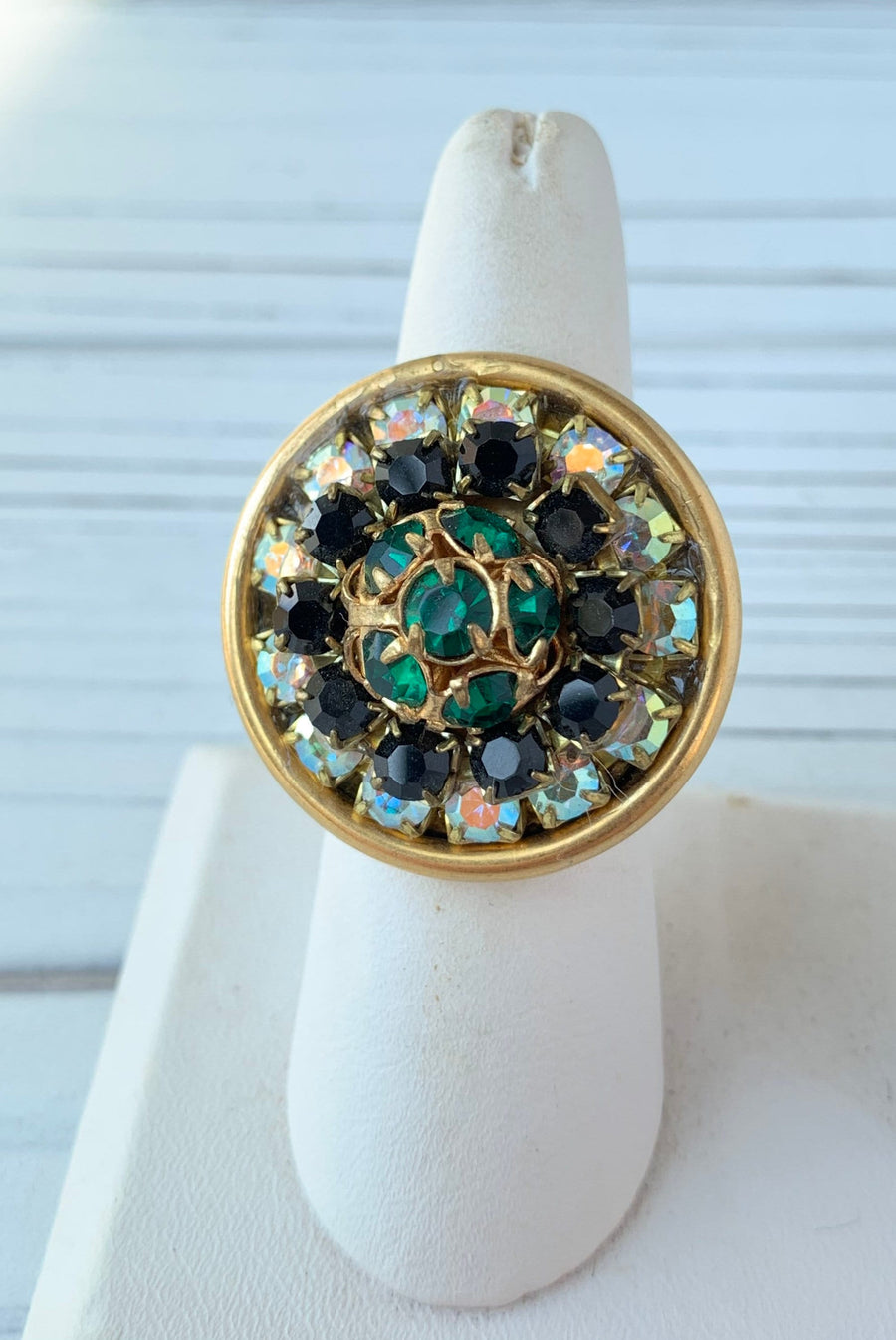 Lenora Dame Empire Statement Ring in Emerald and Jet