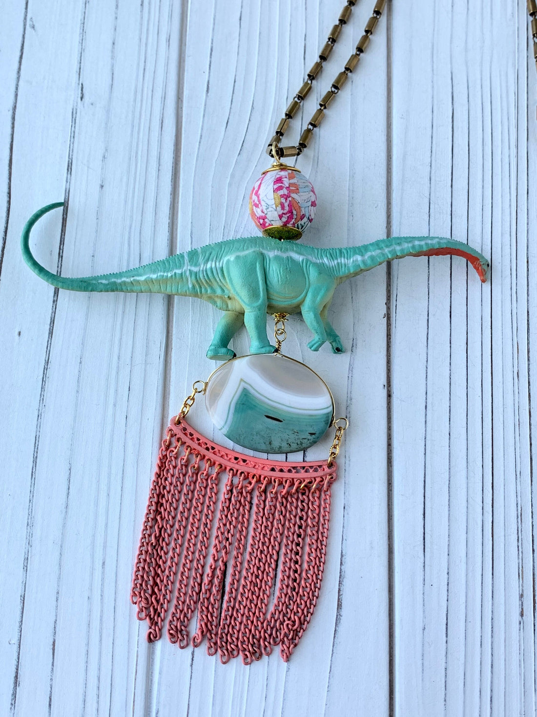 Lenora Dame Ikat Brontosaurus Pendant Necklace