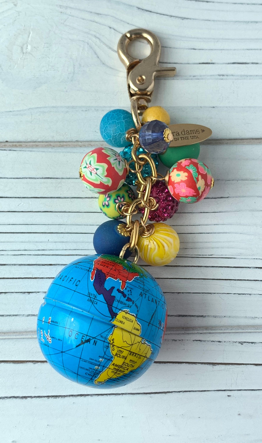 Lenora Dame Globe Keychain Purse Charm