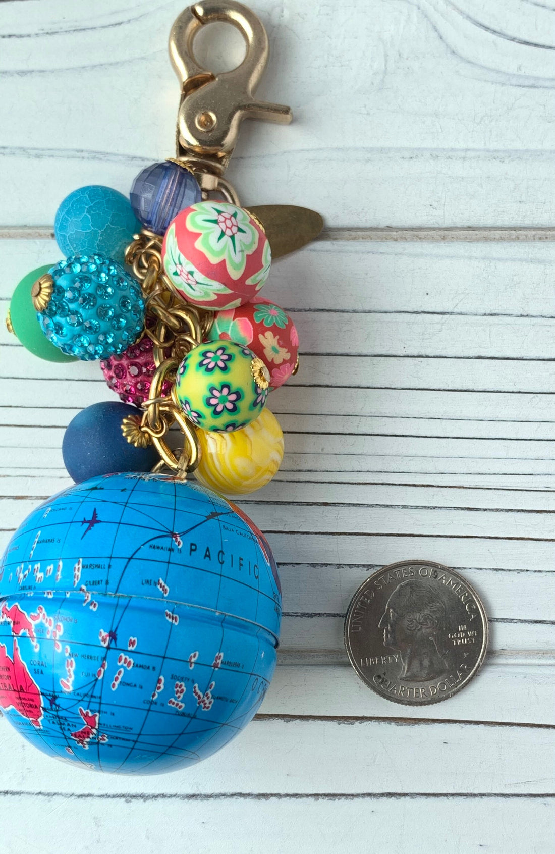Lenora Dame Globe Keychain Purse Charm