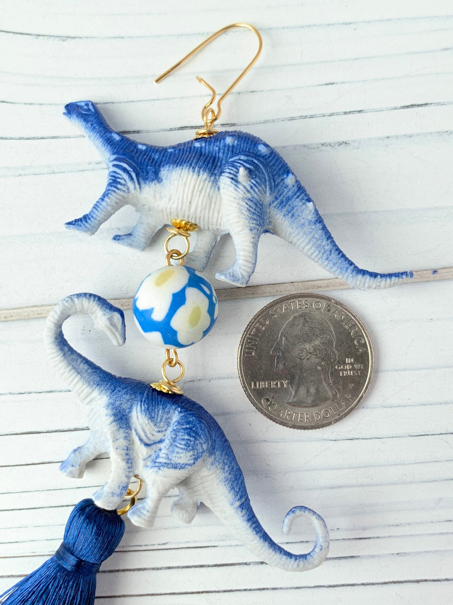 Lenora Dame Varsity Blues Dino Tassel Earrings