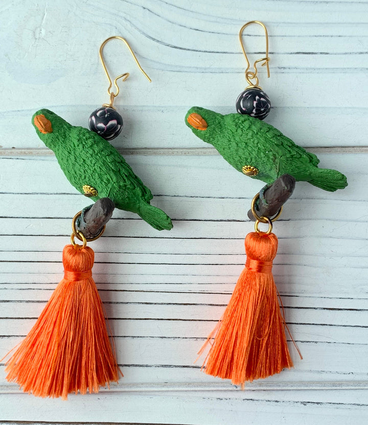 Lenora Dame Parakeet Tassel Earrings