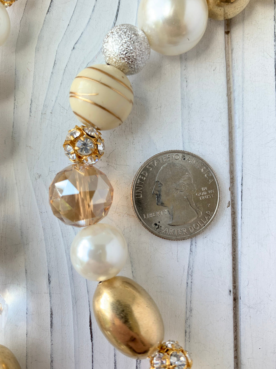 Lenora Dame Long Pearl, Brass & Crystal Necklace