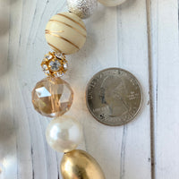 Lenora Dame Long Pearl, Brass & Crystal Necklace