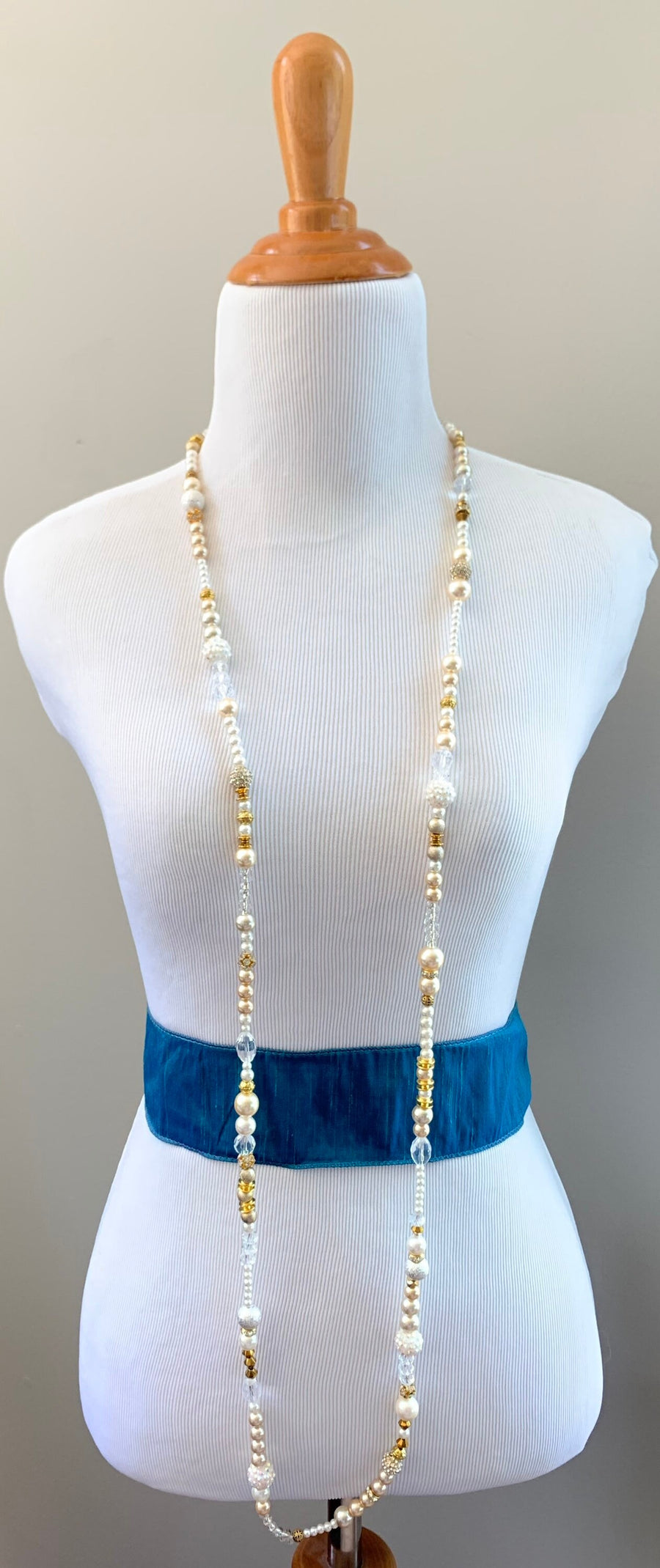 Lenora Dame Long Pearl & Crystal Necklace