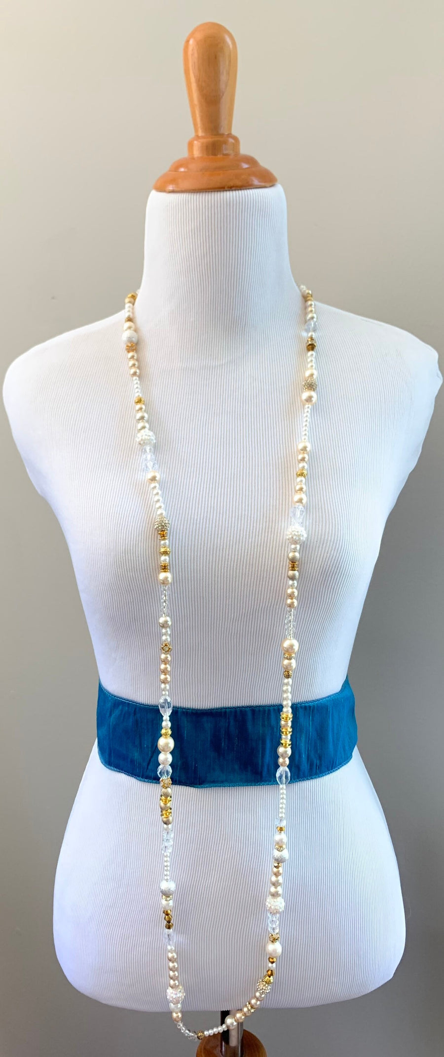 Lenora Dame Long Pearl & Crystal Necklace