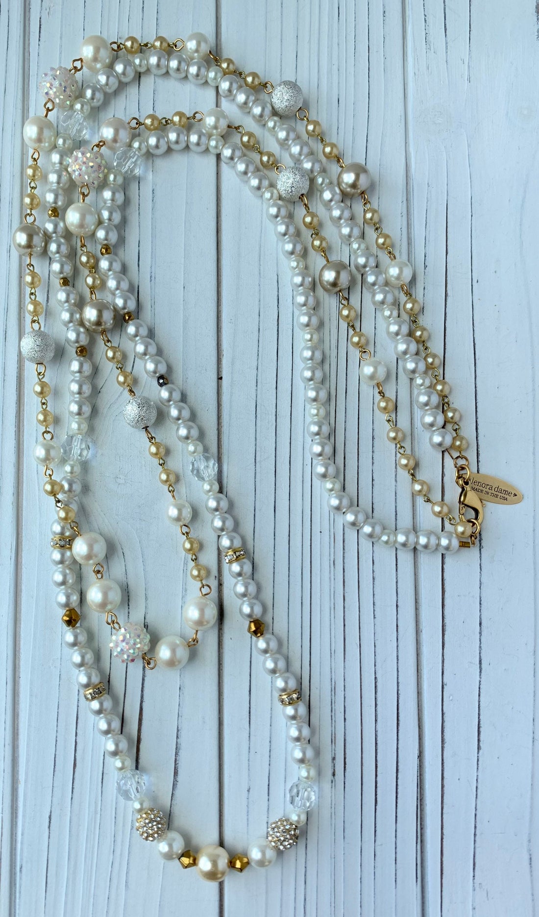 Lenora Dame Double Strand Long Pearl & Crystal Necklace