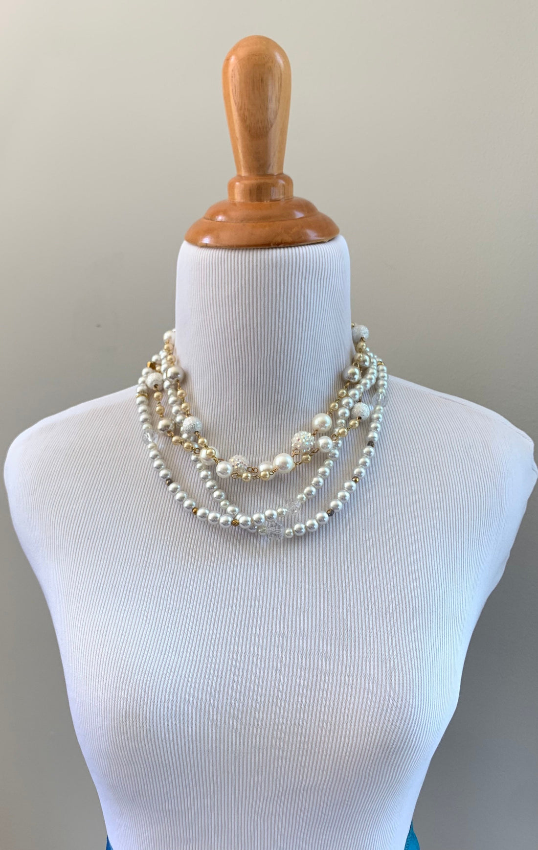 Lenora Dame Double Strand Long Pearl & Crystal Necklace