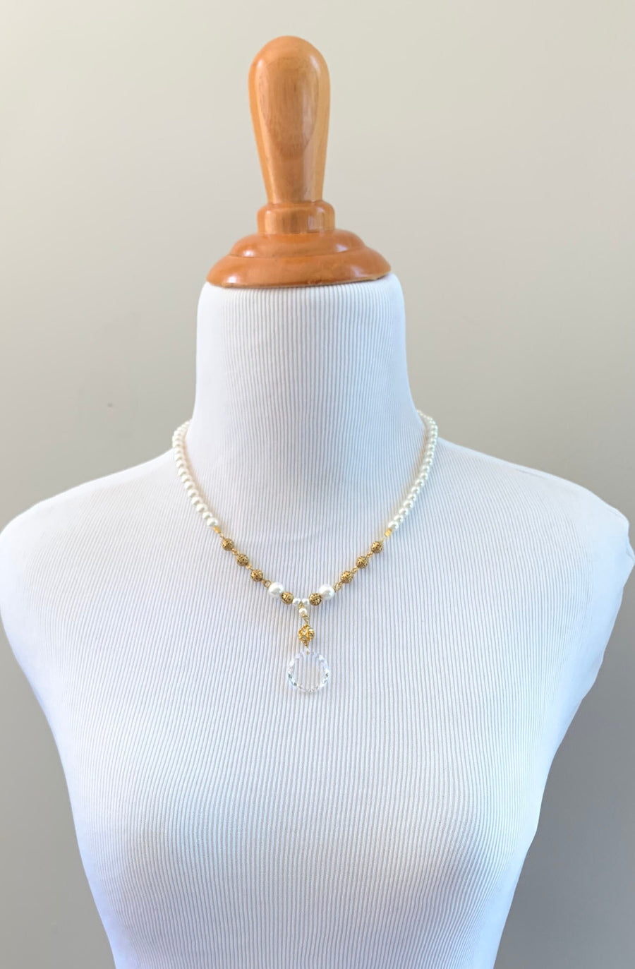 Lenora Dame Crystal Pendant Pearl Necklace