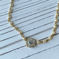 Lenora Dame Pearls and Rhinestone Flower Necklace - Choker