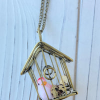Lenora Dame Finch In A Cage Pendant Necklace