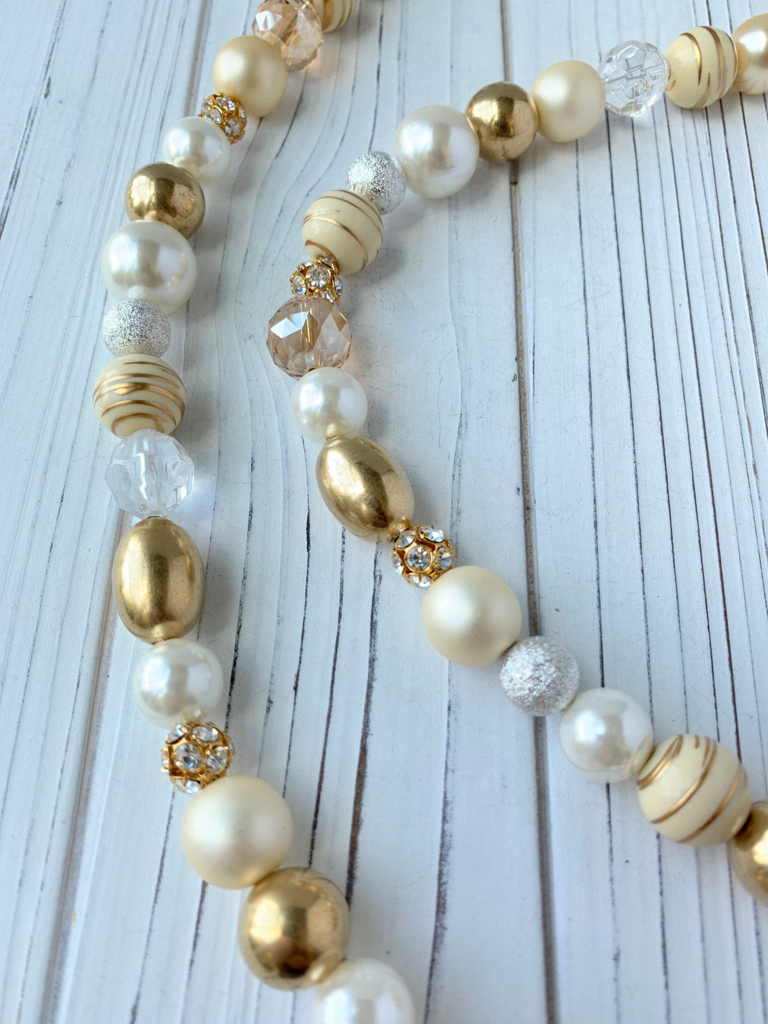 Lenora Dame Long Pearl, Brass & Crystal Necklace