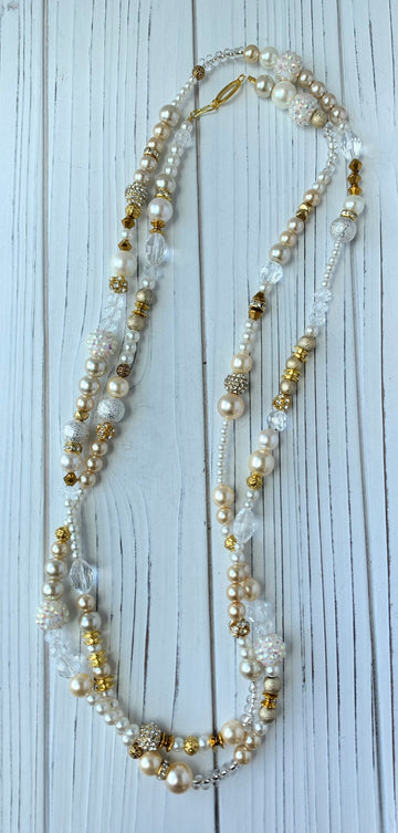 Lenora Dame Long Pearl & Crystal Necklace