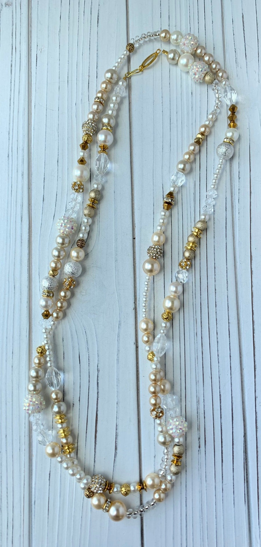 Lenora Dame Long Pearl & Crystal Necklace