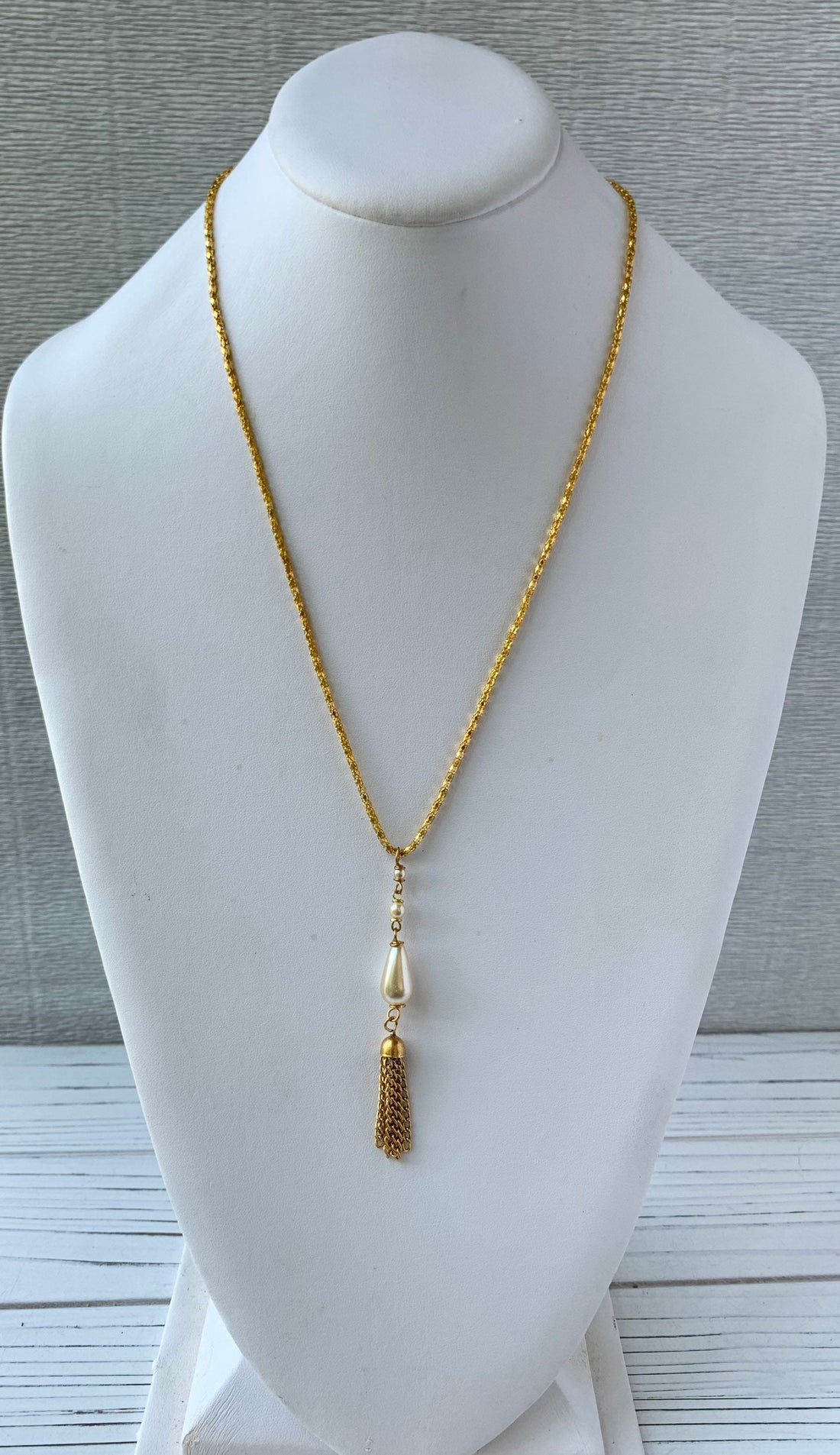Lenora Dame Chain Tassel & Pearl Tear Drop Pendant Necklace