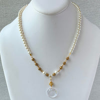 Lenora Dame Crystal Pendant Pearl Necklace