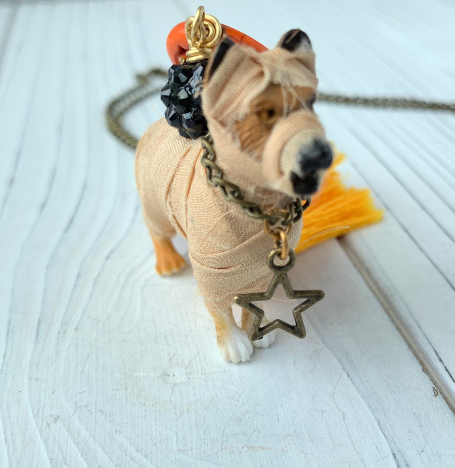 Lenora Dame Mummy Pup Halloween Pendant Necklace