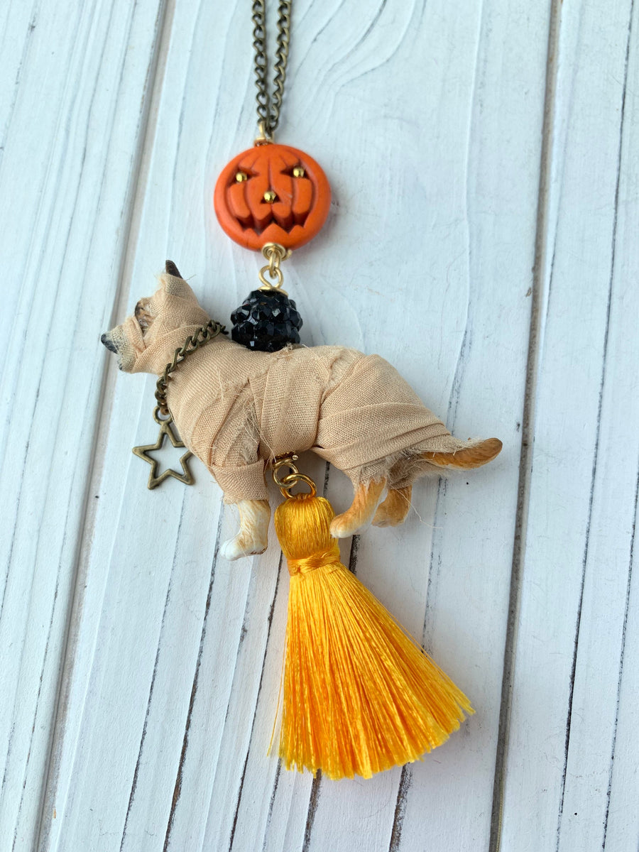 Lenora Dame Mummy Pup Halloween Pendant Necklace