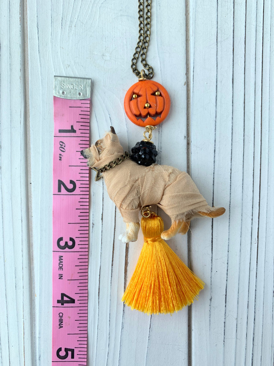 Lenora Dame Mummy Pup Halloween Pendant Necklace