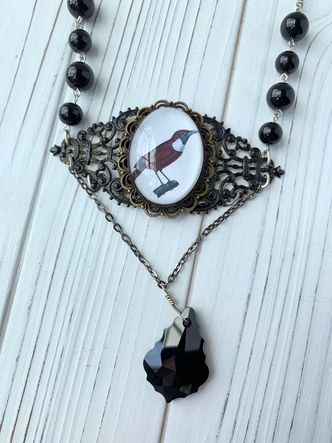 Lenora Dame  - Victorian Raven Choker Necklace - Halloween Jewelry