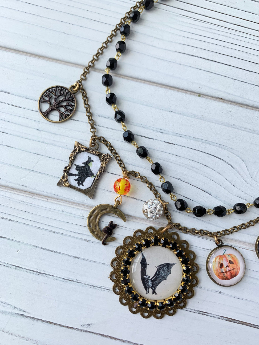 Ghostly Charm Necklace - Halloween Charm Necklace - Witch Jewelry