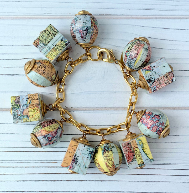 Lenora Dame Wanderlust Vintage Map Charm Bracelet