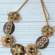 Lenora Dame Bejeweled Detailed Vintage Inspired Bib Necklace in Soft Tones