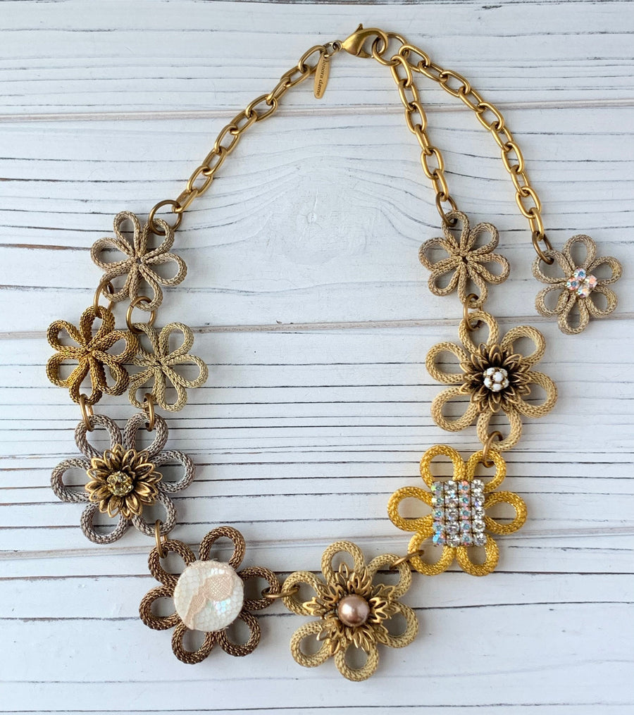 Lenora Dame Mesh Flower Bejeweled Bib Necklace - LAST ONE!
