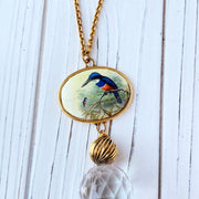 Lenora Dame Hummingbird Vintage Print Pendant Necklace