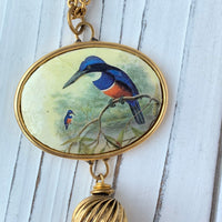 Lenora Dame Hummingbird Vintage Print Pendant Necklace