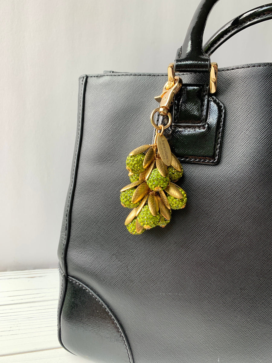 Lenora Dame Green Rhinestone Bead Cap Bag Charm - Keychain Charm