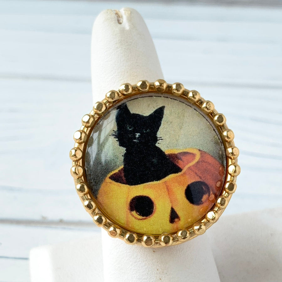Lenora Dame Lucky the Black Cat Halloween Statement Ring