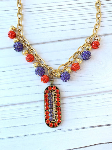 Lenora Dame Keyhole Mosaic Pendant Necklace in Clementine & Violet