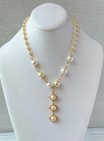 Lenora Dame 3-Pearl Drop Classic Necklace