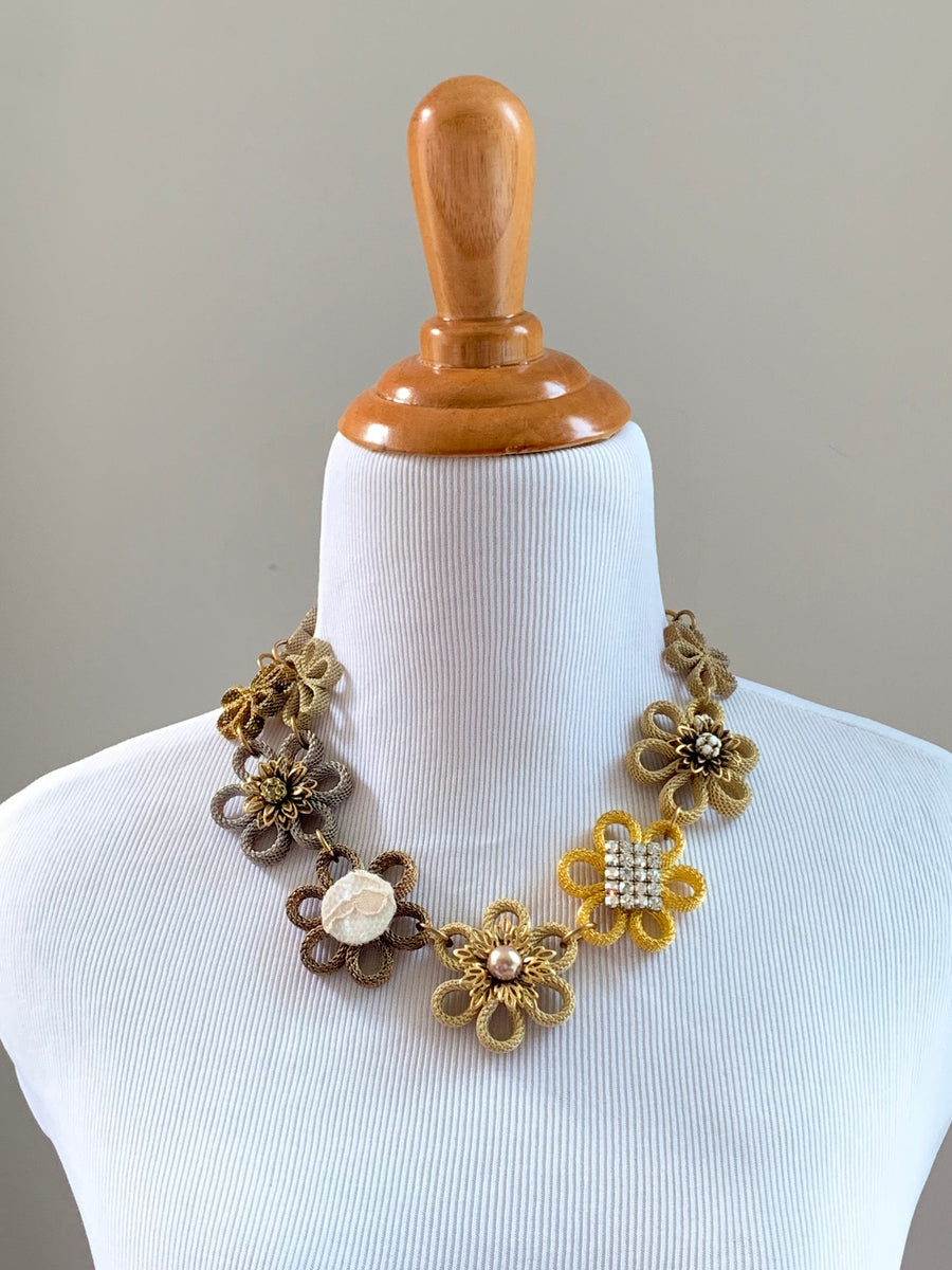 Lenora Dame Mesh Flower Bejeweled Bib Necklace - LAST ONE!