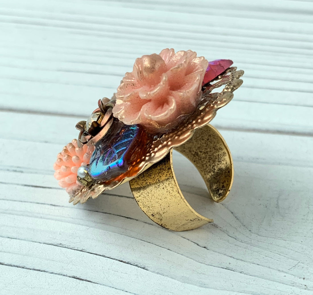 Lenora Dame English Rose Mosaic Cocktail Ring