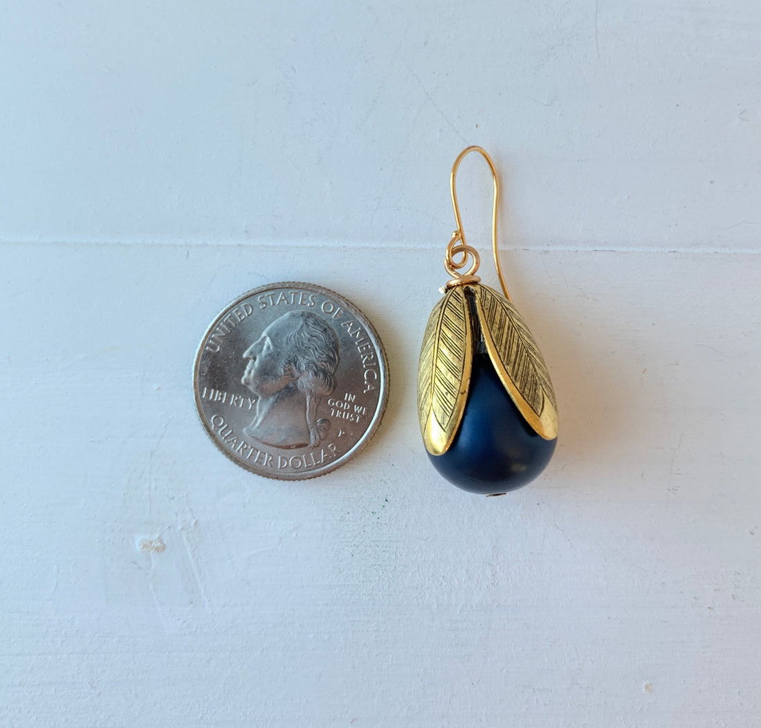 Lenora Dame Matte Glass Pearl Bead Cap Earring in Midnight - More Color Options Available