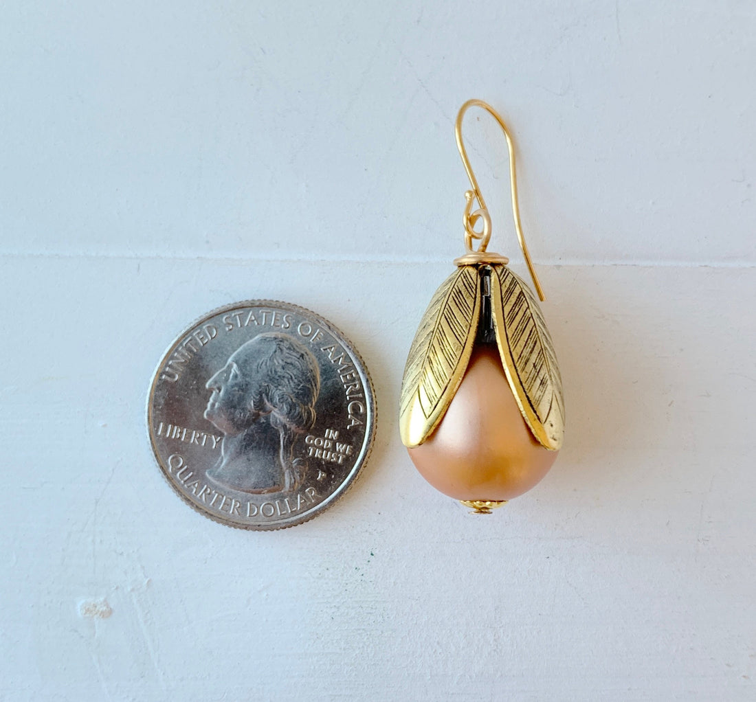 Lenora Dame Matte Glass Pearl Bead Cap Drop Earring in Apricot - More Color Options Available