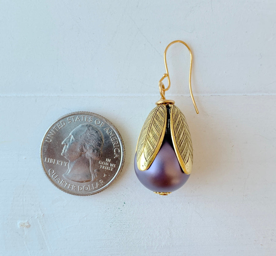 Lenora Dame Matte Glass Pearl Bead Cap Earring in Heather - More Color Options Available