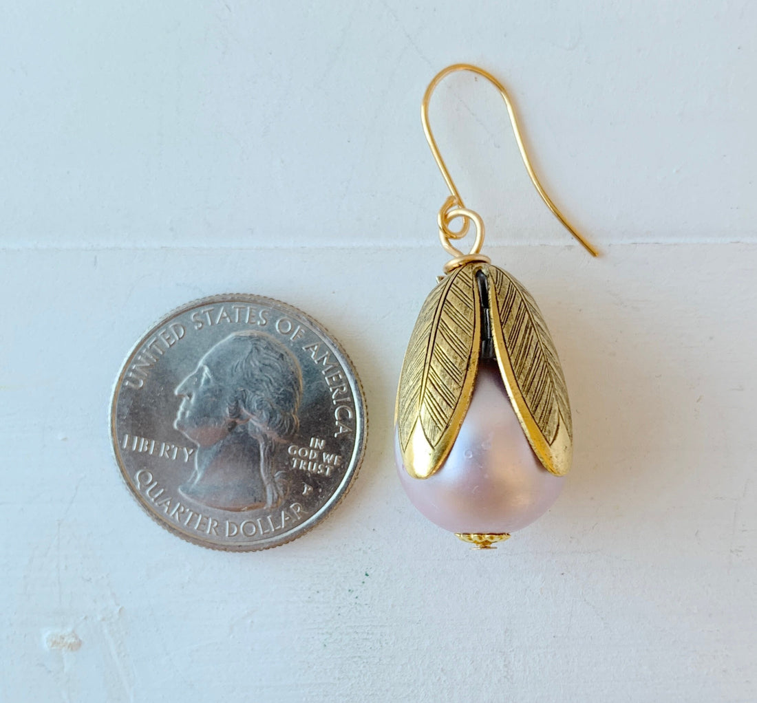 Lenora Dame Matte Glass Pearl Bead Cap Earring in Lilac - More Color Options Available