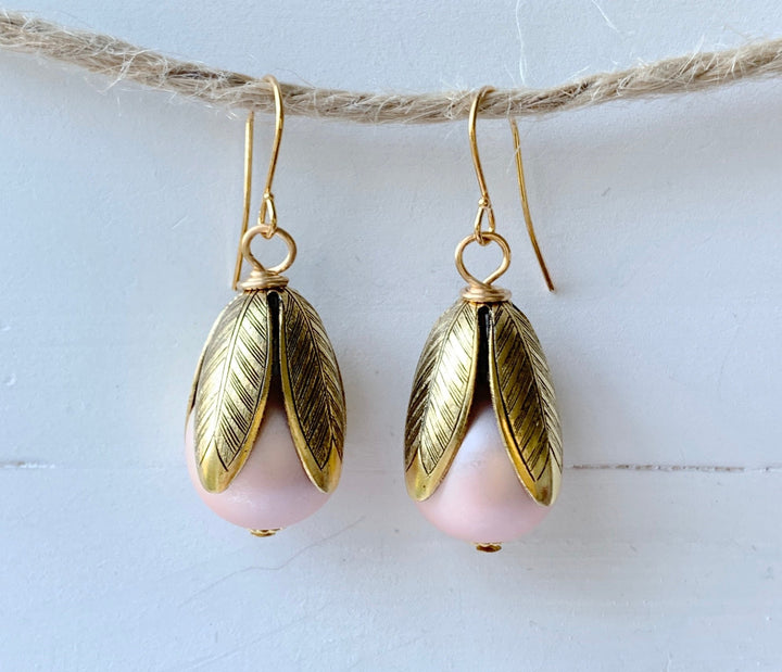 Lenora Dame Matte Glass Pearl Bead Cap Earring in Ballet Slipper - More Color Options Available