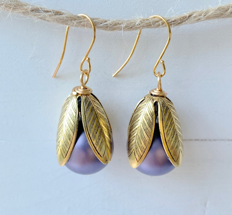 Lenora Dame Matte Glass Pearl Bead Cap Earring in Lilac - More Color Options Available