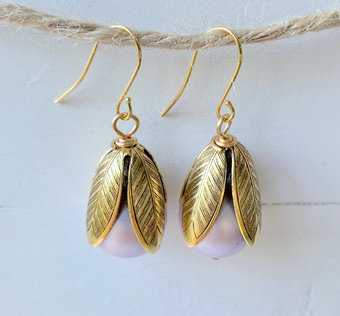 Lenora Dame Matte Glass Pearl Bead Cap Earring in Ballet Slipper - More Color Options Available